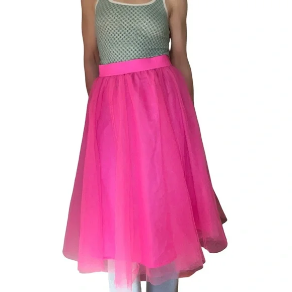Hot Pink Tulle Flowy Midi Skirt - Picture 2 of 6